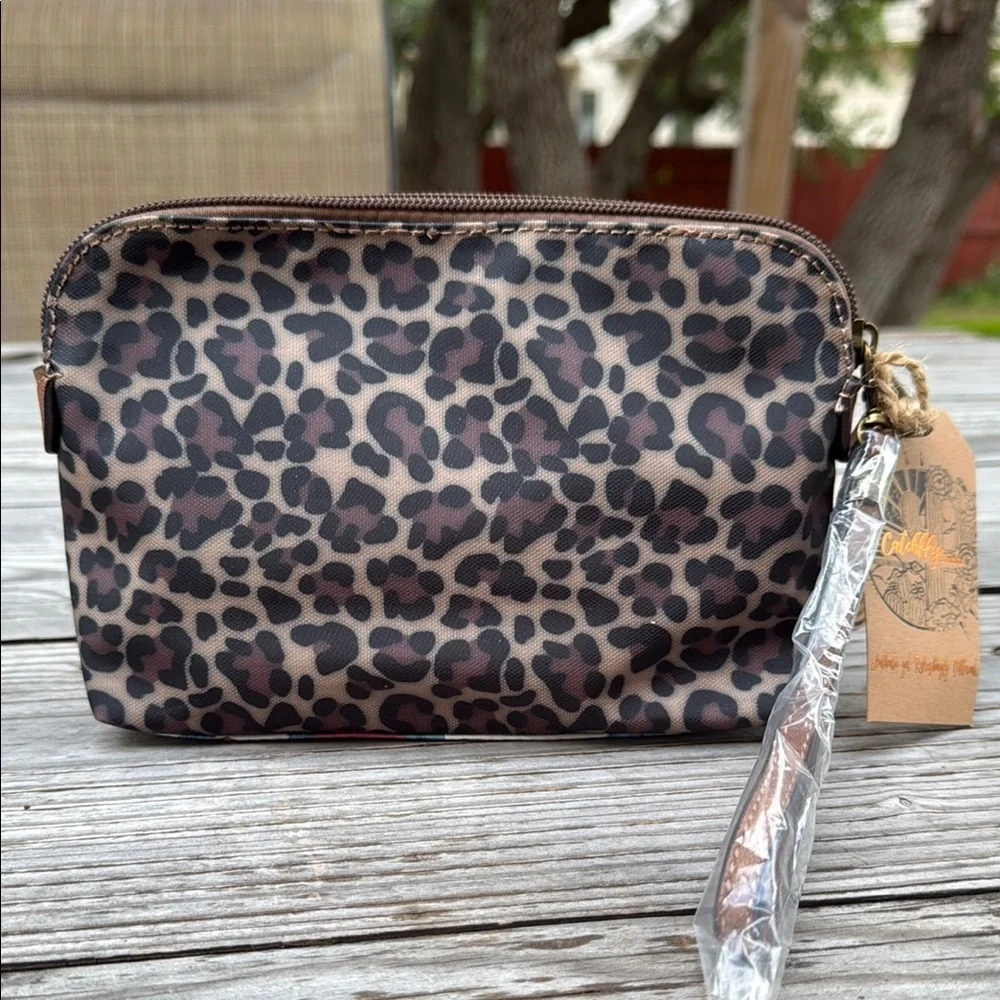 NWT Floral Feather and Leopard Print Women's Wristlet
